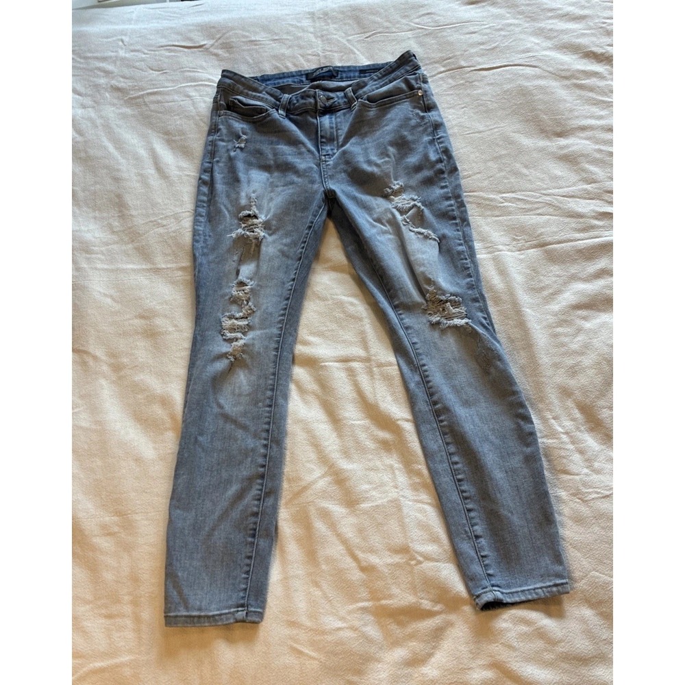 Judy Blue Womens Skinny Jeans Light Blue Distressed Ripped Denim Size 31 Midrise